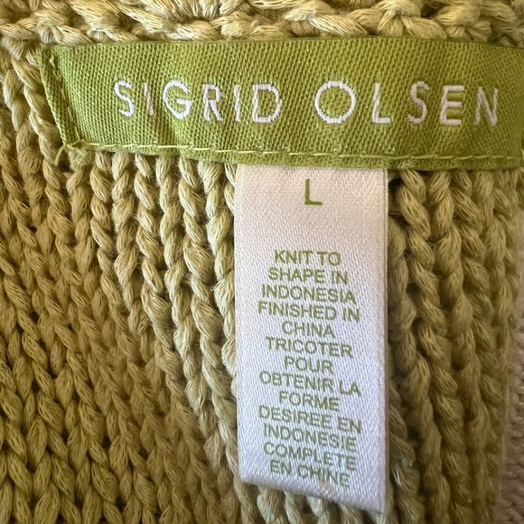 Sigrid Olsen Women L Crochet Short Sleeve Sweater Lime Green Cotton - Picture 6 of 6